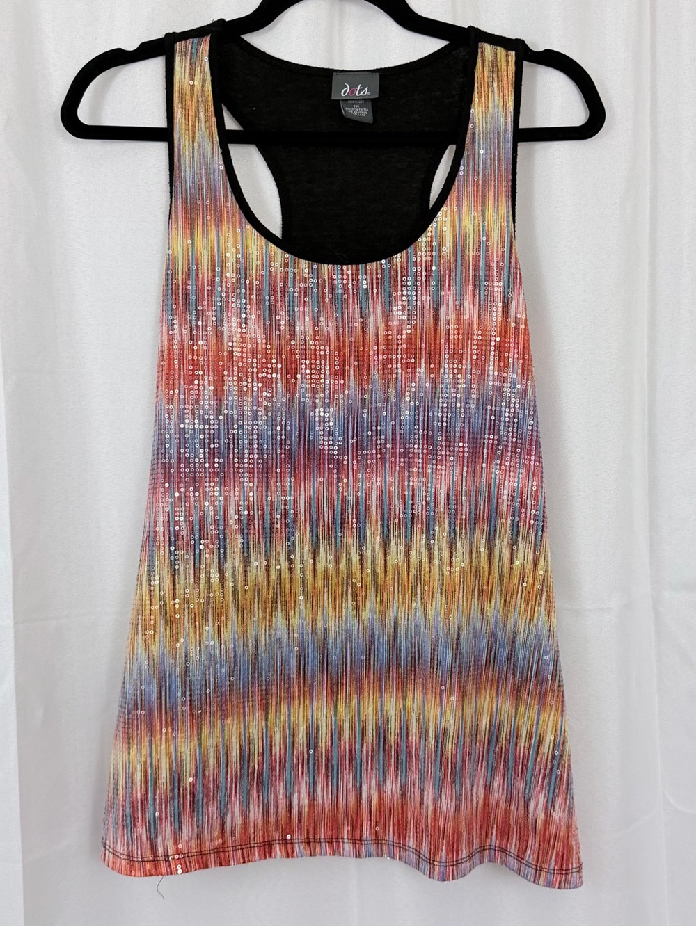 Dots Multicolor Iridescent Sequin Racerback Tank — Red, Yellow, Blue & Black 1X